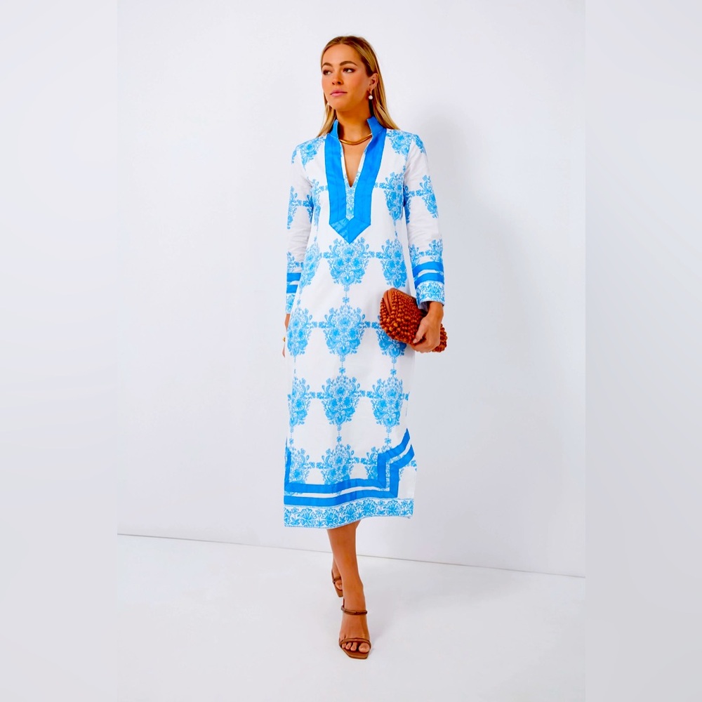 EUC Sail to Sable Painted Block Print Classic Tunic Maxi Dress